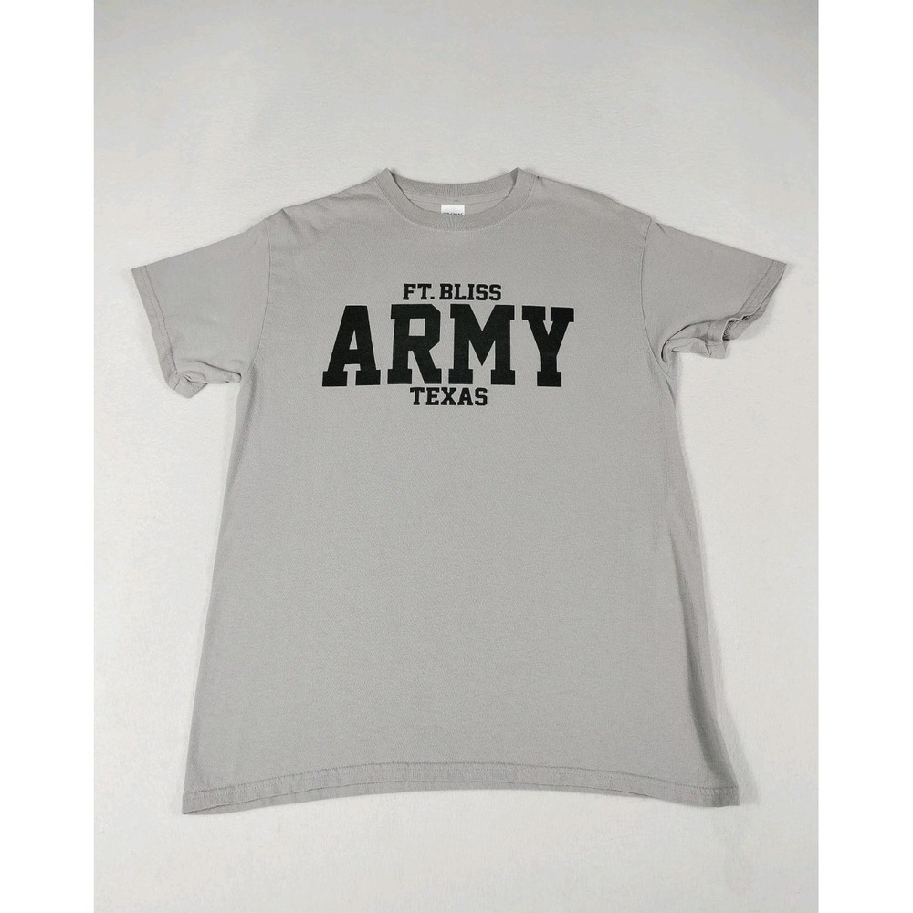 FT Bliss Army‎ Texas Gildan T Shirt Men's Medium Gray Black Military Grunt